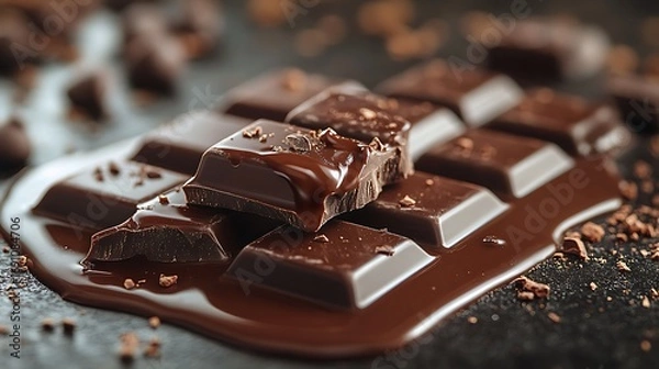 Obraz Decadent dark chocolate bar with melting ganache and cocoa nibs for gourmet desserts