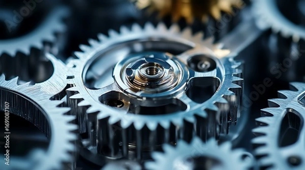 Obraz Intricate gear mechanisms meshing together, showcasing precision and engineering excellence