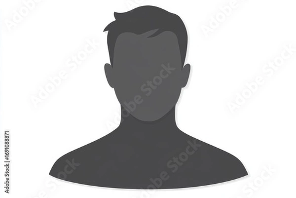 Fototapeta Isolated Dark Gray Silhouette of a Male Figure on a Minimalistic White Background, Perfect for User Avatars and Anonymous Representations in Graphic Design Projects