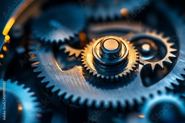 Obraz Intricate mechanical gears meshing together with precision and detail for engineering projects
