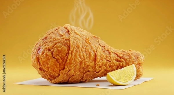 Fototapeta A piece of fried chicken with lemon