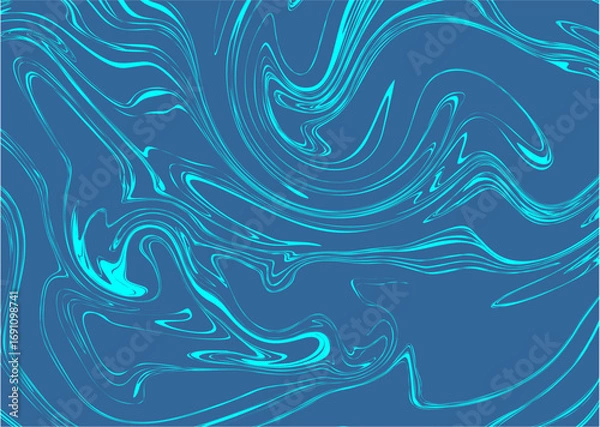 Fototapeta Vibrant cyan waves flowing through a dark blue liquid surface, resembling a mesmerizing marble pattern effect for an abstract background