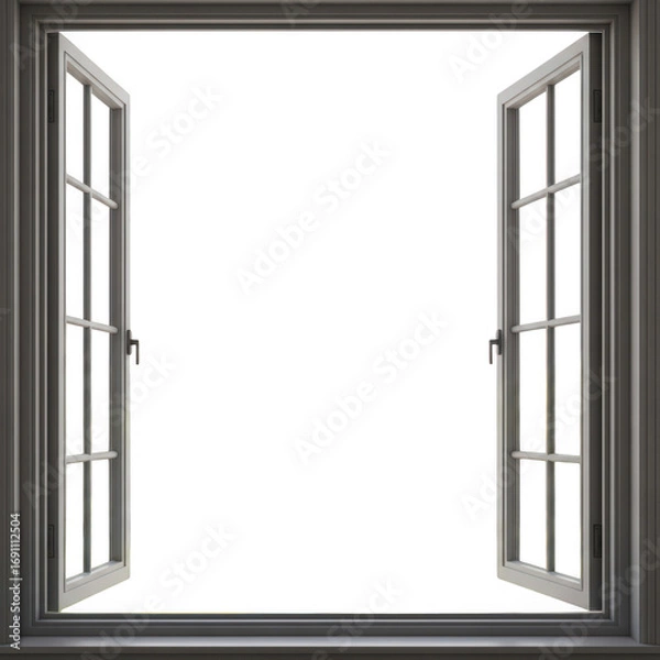 Fototapeta Open window frame with black space inside detailed realistic render transparent background
