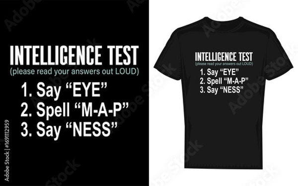 Fototapeta Funny dad joke intelligence test say eye m a p ness featuring a bold black silhouette on a white background perfect for humor and meme content