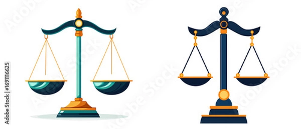 Fototapeta Scale illustrations in vibrant colors symbolize balance and justice isolated on transparency PNG background, perfect for legal, law firm, and ethical content, conveying fairness and equality themes,