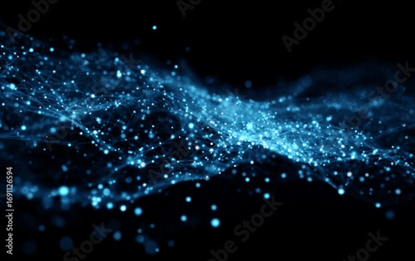 Fototapeta Abstract Blue Particle Wave Displaying Modern Technology Concept