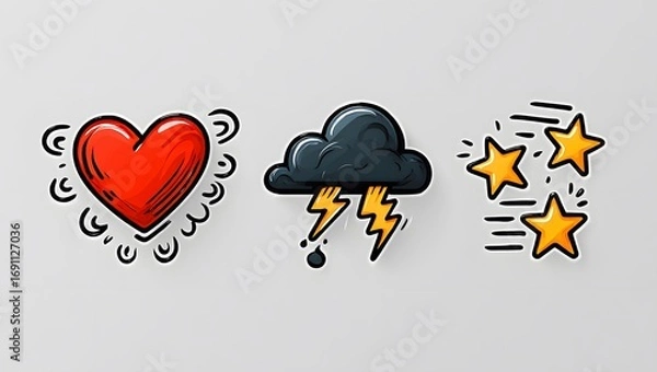 Fototapeta Playful Emoji-Style Doodles – Hand-Drawn Icons with Exaggerated Emotions like Love, Anger, and Excitement