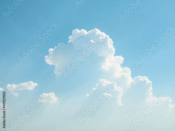 Obraz 輝く白い雲が明るい青い空に浮かぶ晴れた日の素晴らしい景色