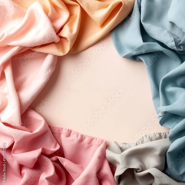 Fototapeta Pastel Draped Fabric Background with Copy Space, Soft Silk Chiffon Textures