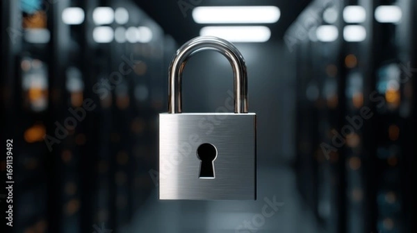 Fototapeta Enhanced security, locked padlock safeguarding hallway access and privacy secure.