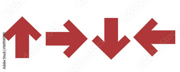 Fototapeta Short red arrow sign isolated on transparent background. Bold red arrow direction symbol. Modern simple direction pointer cursor button