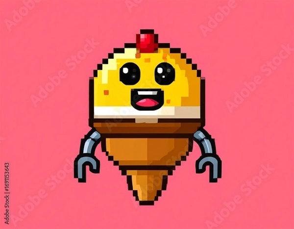 Obraz Pixelated ice cream robot smiling