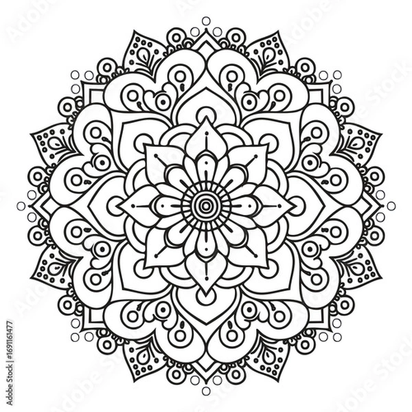 Fototapeta Intricate circular floral mandala design pattern black and white