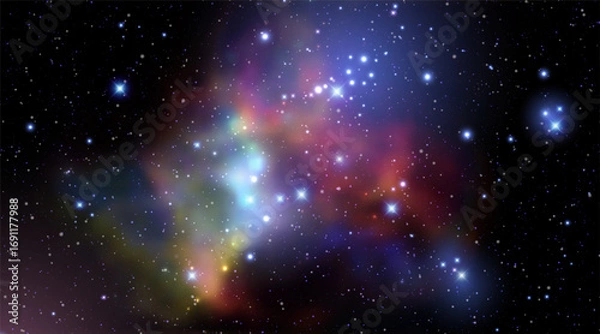 Fototapeta Vector illustration of a realistic galaxy in deep space with glowing stars and cosmic dust