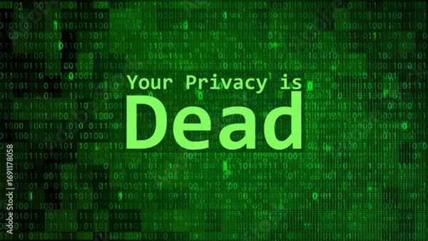 Fototapeta Warning Message Your Privacy is Dead Displayed Over Green Binary Code Background