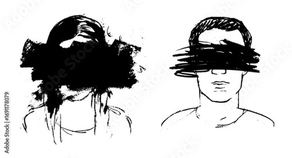 Fototapeta Abstract Illustration of Two Distressed Figures Facing Away. Troubled Relationship