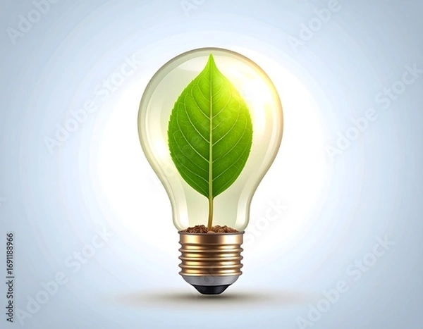 Fototapeta Illuminated leaf inside a lightbulb