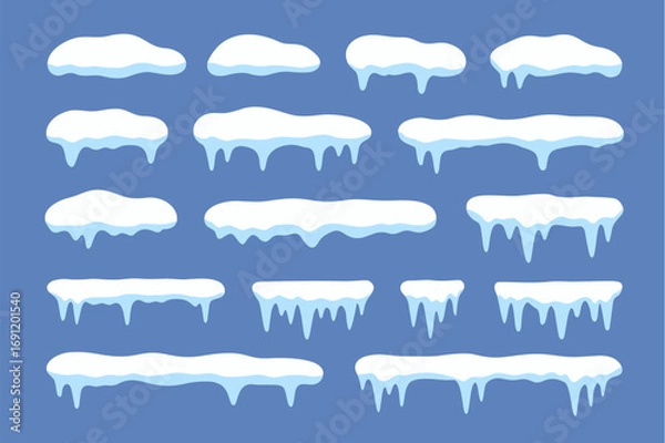 Fototapeta Snow ice vector winter frame effect frozen illustration. Icicle cold frozen frost ice snow cap set.