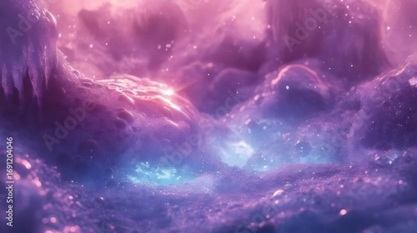 Obraz 鮮やかなピンクと青の雲状の宇宙背景と輝く星屑