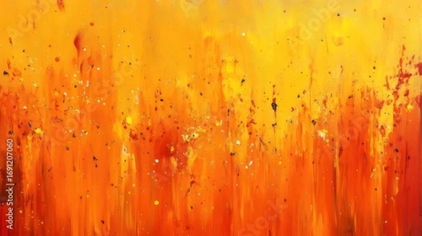 Obraz Vibrant Abstract Expressionism Painting in Fiery Orange and Yellow Hues Splattered with Paint