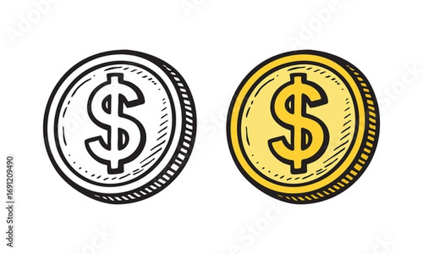 Fototapeta Illustration of dollar coin, simple hand drawn style for finance, business, and money concept design.