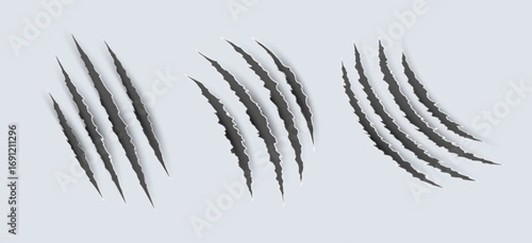Fototapeta Scratch claw mark tiger bear paw icon. Animal lion slash claw vector wild monster shape design.