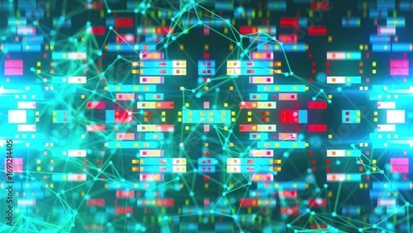 Fototapeta Connection dots with blocks. Computer generated 3d render