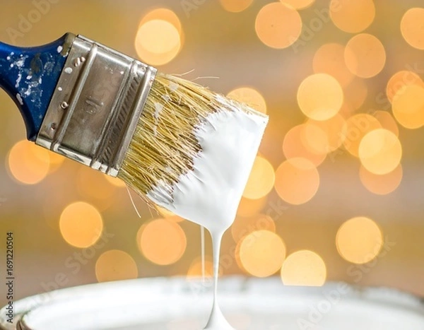 Obraz Paint brush dipping into white paint