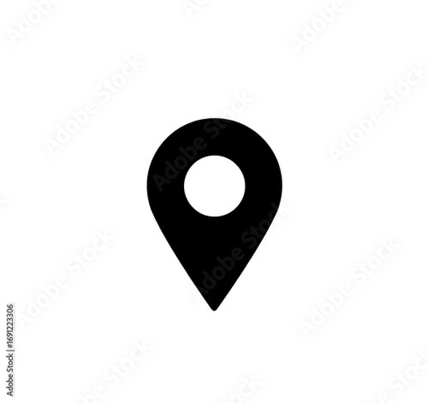 Fototapeta Single Solid Black Map Marker Icon on White Background: Simple, Flat Design