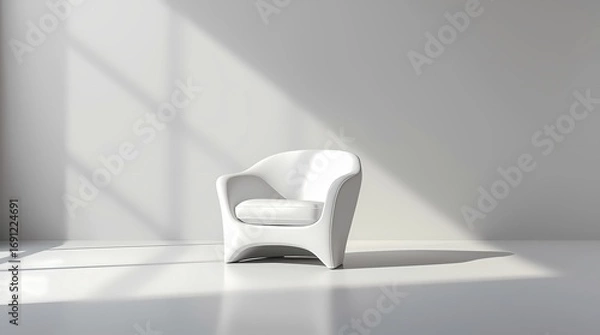 Obraz Minimalist white chair in an empty room, white chair in the interior