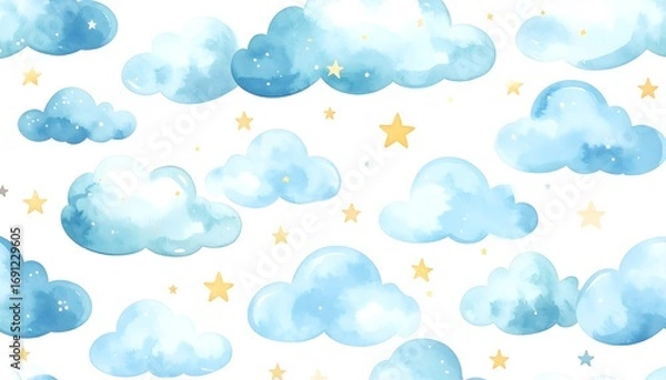 Obraz Pastel clouds and stars pattern