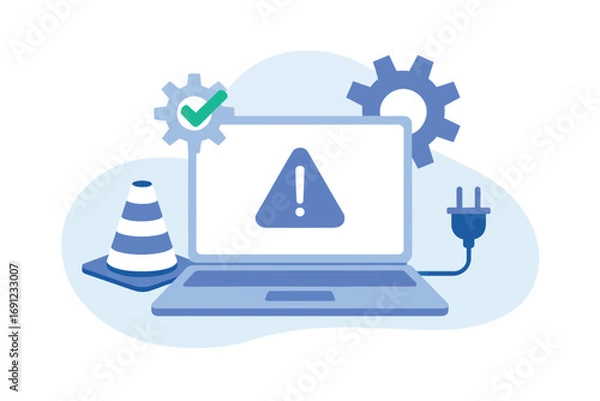Obraz Computer error alert and technical support icons representing system failure and repair services transparent background