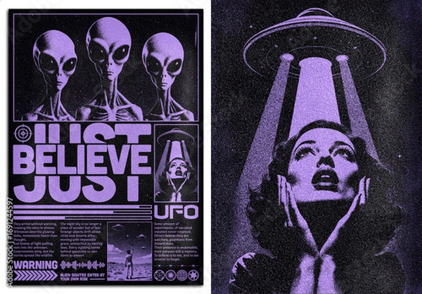 Obraz Brutalist Ufo Zine Poster Template
