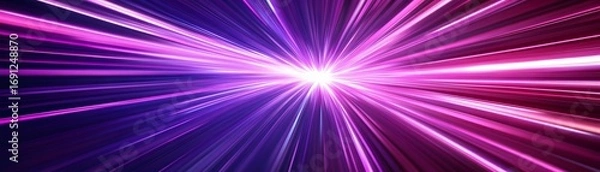 Fototapeta Vibrant, radiating lines of purple and pink light converge on a central white point, creating a dynamic and energetic abstract image.