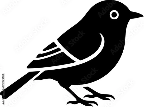 Fototapeta Charming black silhouette of a small bird perched elegantly, perfect for nature and design projects.
