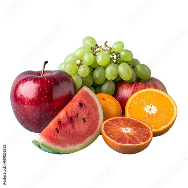 Obraz Colorful Mix of Fresh Fruits – Tropical and Healthy Fruits on White Background