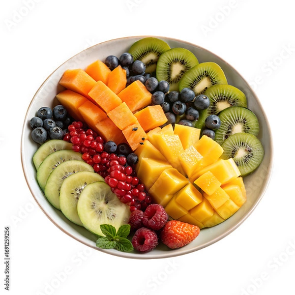 Obraz Mix of Fresh Fruits Plate – Tropical and Healthy Fruits on White Background
