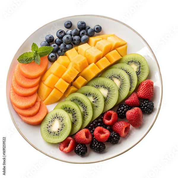 Obraz Mix of Fresh Fruits Plate – Tropical and Healthy Fruits on White Background