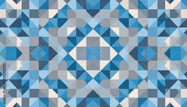 Fototapeta Geometric pattern of interlocking triangles in shades of blue and gray