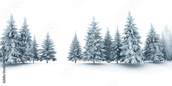 Obraz Snow covered pine trees in winter landscape isolated on a transparent background