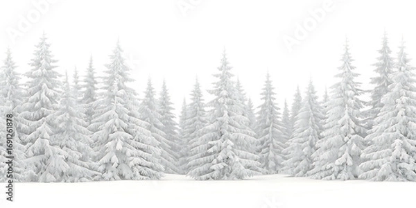 Obraz Snow covered pine trees on white background png isolated on a transparent background