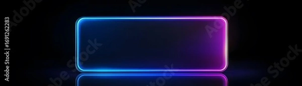 Fototapeta A vibrant, glowing rectangle frame with neon-colored outlines set against a stark black background creates a modern, futuristic display.