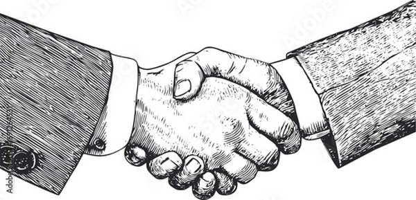Fototapeta Handshake vector sketch hand drawn line art, handshake in vintage engraving style — stock vector