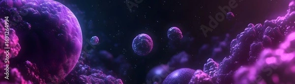 Fototapeta A swirling, vibrant display of purple and violet celestial bodies in deep space.