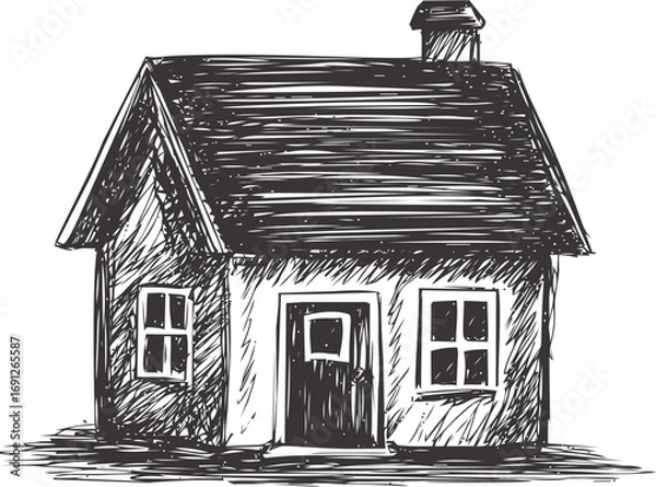 Fototapeta House vector sketch hand drawn line art in outline, house in vintage ink style — stock vector