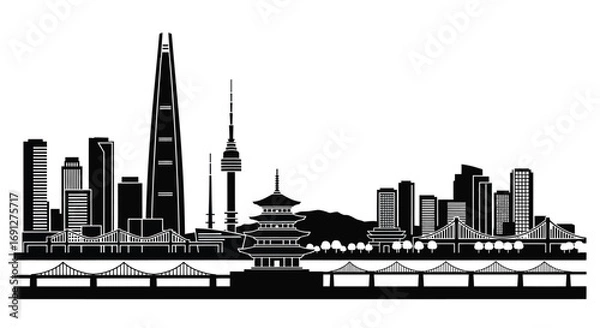 Fototapeta Seoul City Skyline Illustration