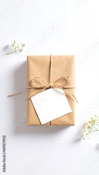 Fototapeta Gift box with blank card, minimalist style