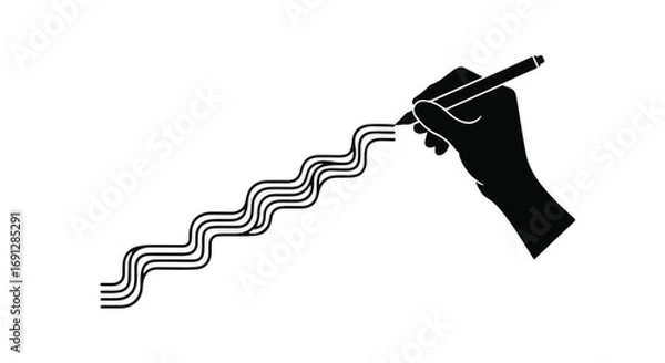 Fototapeta Hand drawing a wavy line with a pen, representing creativity and progress