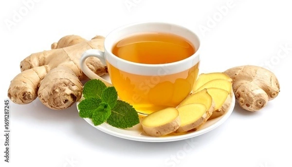 Fototapeta Ginger tea with fresh mint