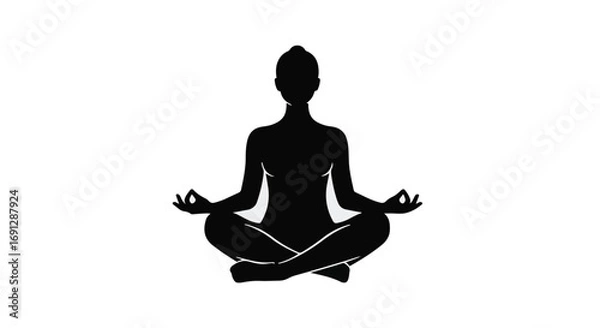 Fototapeta Serene silhouette meditating in a peaceful lotus pose, symbolizing mindfulness and tranquility.
